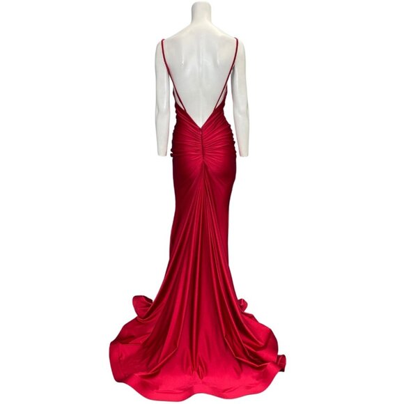 Jessica Angel 974 Square Neck Ruched Open Back Gown Red Size XS NWT - Picture 2 of 5